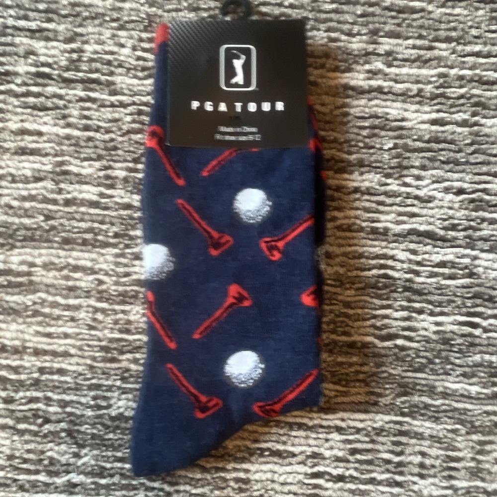 PGA‎ TOUR Men's Golf Crew Socks Mid Calf Novelty Navy/Red/White Size 6-12